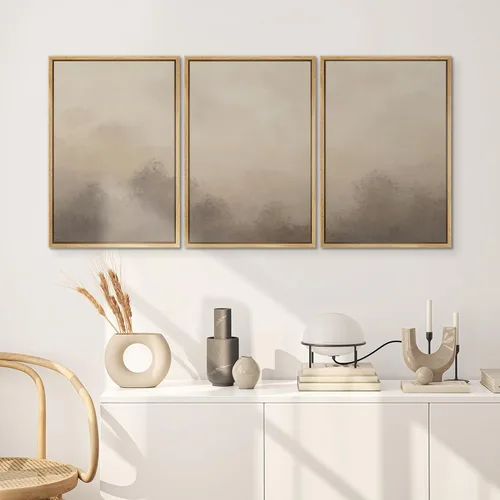 Miniatura 167 de SIGNWIN Lienzo enmarcado para pared, arte con pinceladas de flujo neutro en tonos beige abstractos, ilustraciones, arte moderno, decorativo