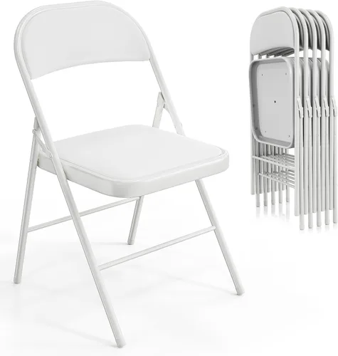 Miniatura 18 de VINGLI Paquete de 4 sillas plegables con asientos acolchados, marco de metal con asiento y respaldo de piel sintética, capacidad de 350 libras, Negro