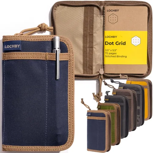 Miniatura 52 de LOCHBY® Carpeta Field A5 Cubierta de carpeta de 6 anillas Lona encerada resistente al agua Diseño plano Sistema A5 apto para recargar