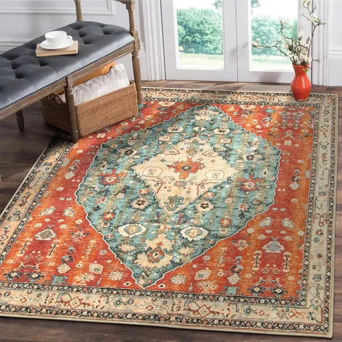 Miniatura 73 de Lahome Alfombra tribal bohemia de 2 x 3 pies, alfombra verde pequeña para entrada, suave, antideslizante, lavable, alfombra de baño bohemia de pelo