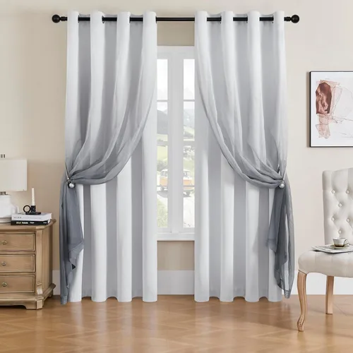 Miniatura 10 de naturetalk Cortinas opacas para oscurecer la habitación con degradado traslúcido, juego de 2 paneles de cortina – Parte superior con ojales