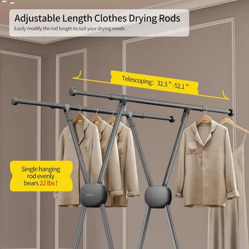 Miniatura 3 de BIREN Estante de secado de ropa resistente, estante plegable para ropa sucia, dos modos de secado, estantes para secar ropa, longitud ajustable