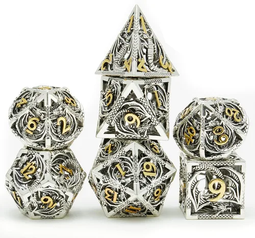 Miniatura 10 de DND - Juego de dados poliédricos de metal, juego de dados de D&D, juego de dados de metal, 7 piezas, adecuado para Dungeons and Dragons RPG MTG