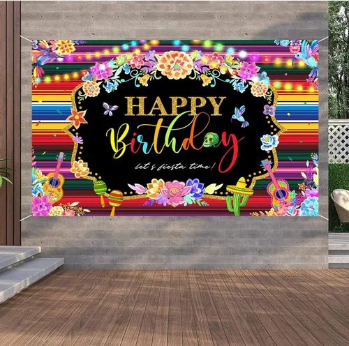 Miniatura 4 de Fondo de fotografía de fondo de fiesta mexicana para fiesta de cumpleaños feliz cumpleaños suministros de fiesta carnaval banderas coloridas banner