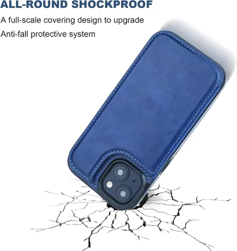 Miniatura 6 de ONETOP - Funda tipo cartera compatible con iPhone 15 con soporte para tarjetas, funda de piel sintética con ranuras para tarjetas, doble cierre Azul