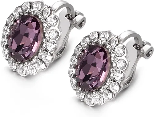 Miniatura 10 de Yoursfs Austria - Aretes de clip de cristal para mujer, chapados en oro de 18 quilates, joyería de moda con halo de circonita cúbica, aretes sin