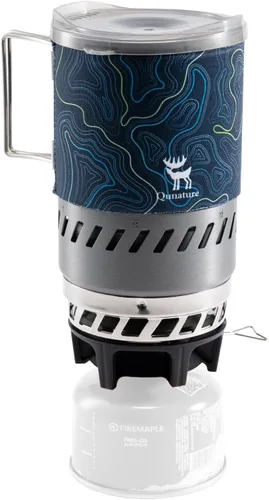 Sistema de estufa de camping y mochilero Estufa de camping portátil integrada 600ML 1700W Mini quemador al aire libre Equipo de cocina para Negro