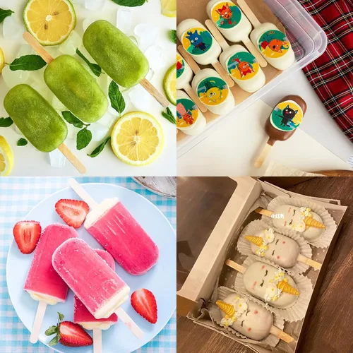 Miniatura 7 de Juego de 3 moldes para paletas con tapas y 100 palitos de paletas de madera, tamaño estándar, 4 cavidades, moldes de silicona para hacer cakesicles