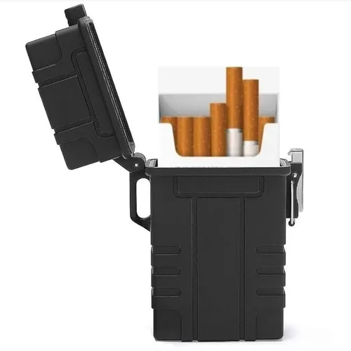Estuche de cigarrillos impermeable con encendedor, paquete completo de 20 soportes regulares, encendedor eléctrico recargable por USB, resistente al