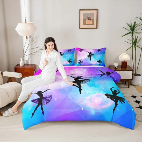 Miniatura 59 de Erosebridal Juego de ropa de cama de princesa de ballet, tamaño Queen, juego de edredón de 3 piezas para niñas bailarinas de ballet, lindo juego