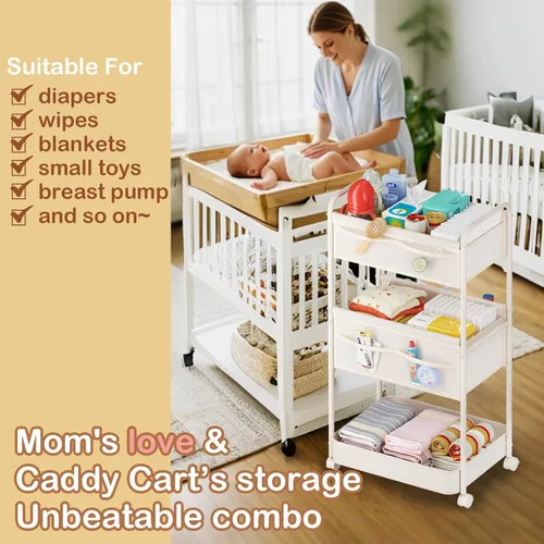 Miniatura 3 de Organizador de pañales para bebé, carrito móvil de metal y fieltro de alta calidad con divisores para artículos esenciales de guardería para recién