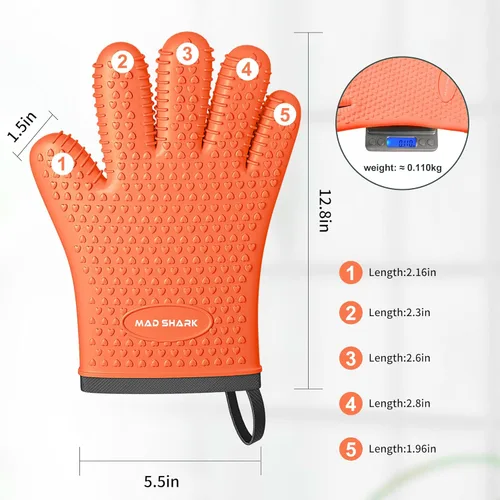 Miniatura 6 de MAD SHARK Guantes de horno de silicona resistentes al calor, 450 °F con guantes de horno impermeables y antideslizantes con dedos, guantes de horno