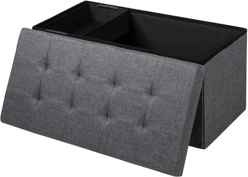 Miniatura 10 de Giantex Banco otomano de almacenamiento, 43 pulgadas de largo, plegable, con bolsillo lateral, divisor, banco de zapatos acolchado para sala de Gris
