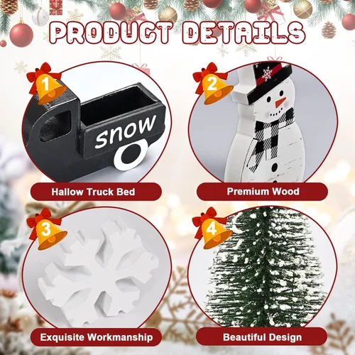 Miniatura 6 de Yinhua - Decoraciones de Navidad para interiores, decoración de mesa navideña, muñeco de nieve de camión negro con árbol de Navidad y copos