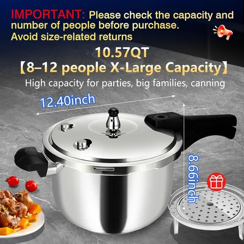 Miniatura 2 de Bote de olla a presión de acero inoxidable de 10.57 cuartos de galón, extragrande, grado comercial, cocción rápida, duradera y segura, compatible