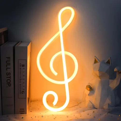 ENUOLI Letrero de luz LED de neón con notas musicales para decoración de pared, funciona con batería/USB, luz nocturna decoración de mesita de noche