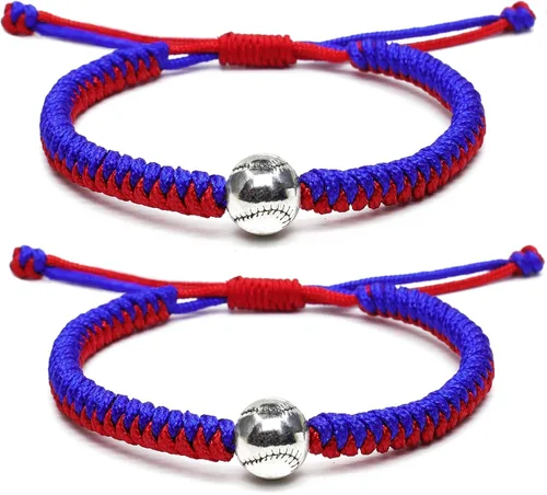 Miniatura 12 de Pulseras trenzadas hechas a mano, regalos de béisbol para niños, pulseras ajustables con cuentas de béisbol, pulseras de béisbol inspiradoras