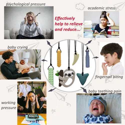 Miniatura 6 de Collares masticables para niños sensoriales, 6 unidades, collares masticables juguetes sensoriales para niños y niñas con autismo, TDAH, ansiedad