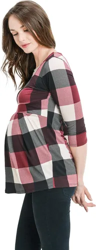 Miniatura 48 de LaClef - Blusa de maternidad para mujer, cuello redondo, manga 3/4, plisada al frente, estilo peplum