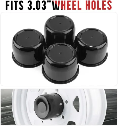 Miniatura 5 de RTrhinotuning 4 unidades de tapas centrales de rueda de 3 pulgadas de plástico, tapas centrales de empuje con brillo negro para remolques, camiones