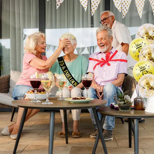 Miniatura 7 de Kit de tiara y banda de cumpleaños número 75 – '75 y fabuloso' banda negra y corona de diamantes de imitación dorados para mujer 75 cumpleaños