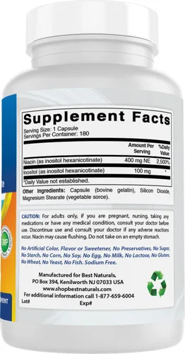 Miniatura 6 de Best Naturals Hexanicotinato de niacina inositol sin enrojecimiento 500 mg 180 Cápsulas