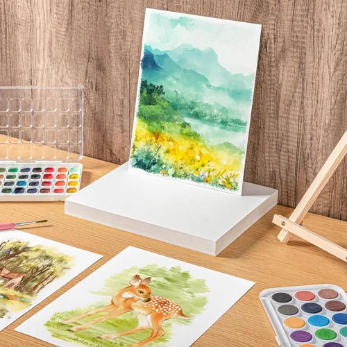 Miniatura 5 de 80 hojas de papel de acuarela a granel, papel de prensa fría de 110 lb/230 GSM, papel de acuarela blanco para niños, estudiantes, adultos, artistas