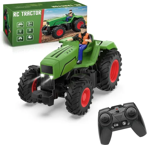Uarzt Juguetes de tractor a control remoto para niños de 3 a 5 años, juguete de tractor RC con granjero y luz, escala 1:24, tractor de juguete de