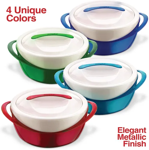 Miniatura 8 de Pinnacle Cazuela grande aislada con tapa 3.6 qt. Elegante calentador/enfriador de alimentos en olla caliente - Tazón térmico para servir Rojo