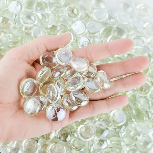 Miniatura 5 de Piedras planas de vidrio transparente para rellenar jarrones, piedras preciosas (bolsa de 1 libra/100 piedras)