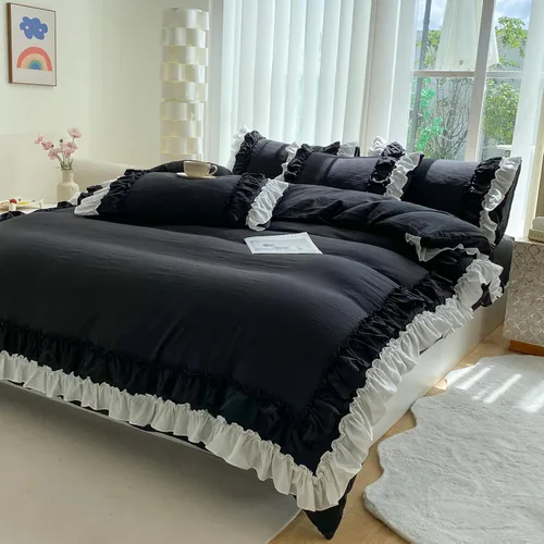 Miniatura 7 de Shabby Chic - Juego de ropa de cama de 2 piezas, juego de funda de edredón vintage con volantes de 2 capas, juego de microfibra cepillada suave