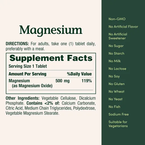 Miniatura 5 de Nature's Bounty Suplementos de magnesio de 500 mg comprimidos, apoya la salud ósea y muscular, 200 unidades (paquete de 2)