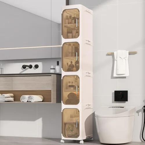 Miniatura 10 de Armario de almacenamiento de baño delgado de 2 niveles, gabinetes de almacenamiento plegables, almacenamiento de baño estrecho, organizador