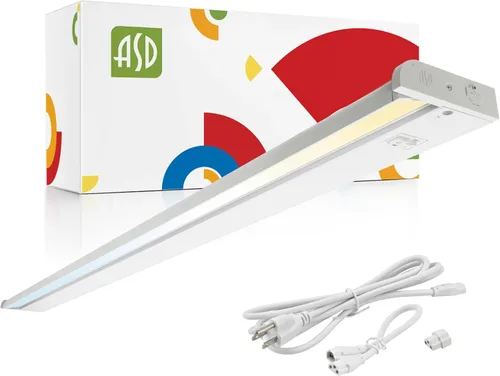 ASD Iluminación LED giratoria para debajo del gabinete con enchufe o cableado de 48 pulgadas, luces regulables debajo del gabinete con interruptor