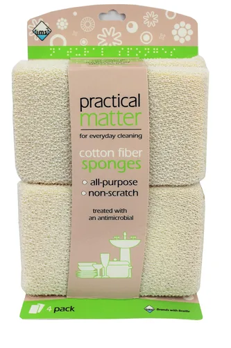 Cleanlogic Practical Matter - Esponja de baño y ducha de fibra de algodón (paquete de 4)