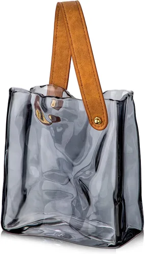 Miniatura 7 de Florero de bolso de cristal para flores, floreros de ámbar para centros de mesa, florero de bolsa de cristal con asa de cuero, floreros pequeños