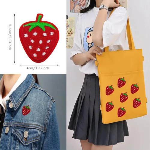 Miniatura 2 de 25 parches de fresas para planchar, bonitos apliques de fresa roja para planchar, parches para bordar frutas, parches de tela decorativa