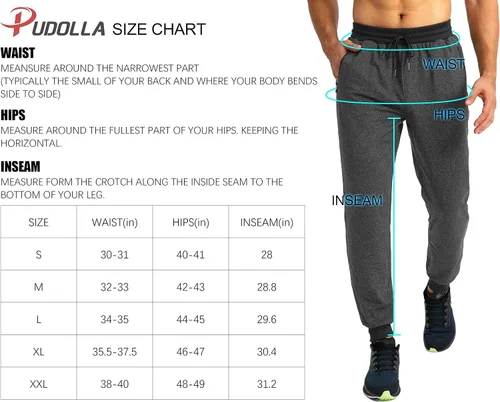 Miniatura 7 de Pudolla Pantalones deportivos de forro polar para hombre, pantalones deportivos suaves y cálidos para invierno, para gimnasio, entrenamiento