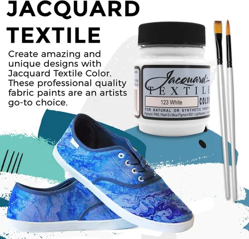 Miniatura 6 de Moshify Jacquard Products JAC1123 - Pintura de tela de color blanco, fabricada en Estados Unidos, 2.25 onzas, juego de pinceles incluidos