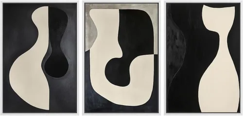 Miniatura 17 de SIGNWIN Lienzo enmarcado para pared, juego de arte de collage de hojas transparentes en blanco y negro, ilustraciones de naturaleza silvestre, arte