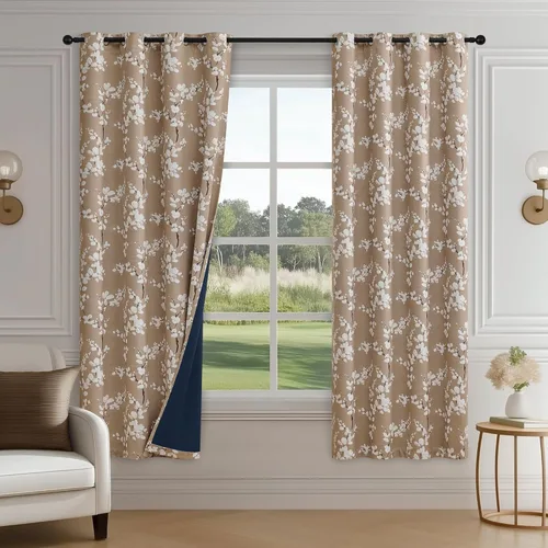 Miniatura 32 de FMFUNCTEX - Cortinas 100% blackout, 63 pulgadas de largo, estampado floral, aislamiento térmico, bolsillo para cortinero, 2 paneles, estilo granja