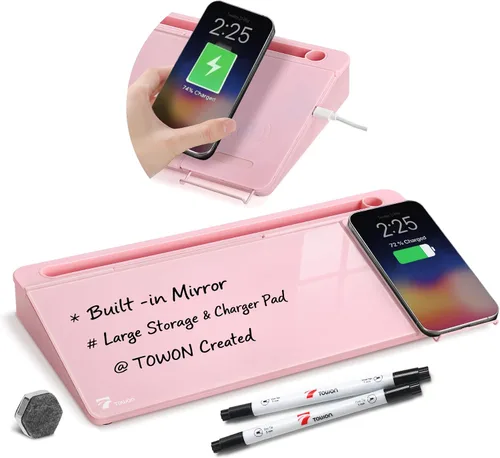 Miniatura 9 de TOWON Pizarra blanca pequeña y compacta de vidrio con almacenamiento, pizarra de borrado en seco de 12 x 7 pulgadas para escritorio, oficina