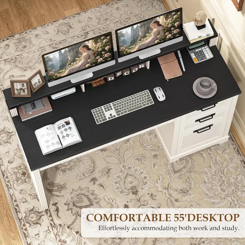 Miniatura 4 de Halitaa Escritorio ejecutivo de granja con 3 cajones, escritorio de computadora con cajón de archivos para colgar archivos de tamaño A4, escritorio