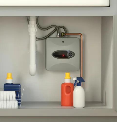 Miniatura 2 de GE Appliances 2.5 galones, calentador de agua de minitanque versátil con termostato ajustable, se instala fácilmente debajo del fregadero, 120v