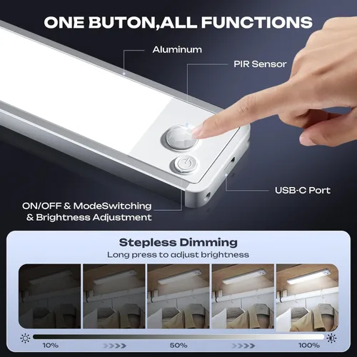 Miniatura 4 de Paquete de 5 luces para debajo del gabinete, LED, inalámbricas, 2200 mAh, recargables, con sensor de movimiento magnético, para clóset
