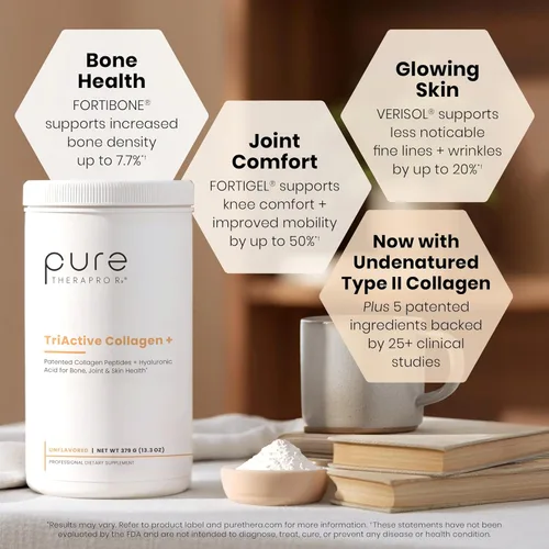 Miniatura 4 de Pure Therapro Rx TriActive Collagen Plus, colágeno en polvo para cabello, piel, uñas, huesos y articulaciones, polvo de colágeno hidrolizado