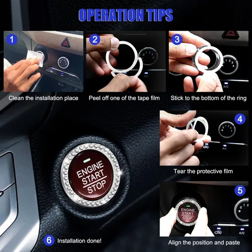Miniatura 5 de OUZORP Paquete de 2 posavasos azules para automóvil con botón de arranque y anillo brillante, 1 paquete Posavasos antideslizantes para portavasos