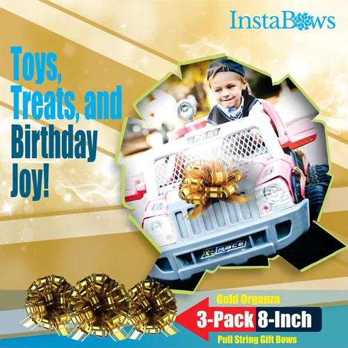 Miniatura 7 de Paquete de 3 lazos de regalo de organza dorada de 8 pulgadas, lazos grandes de cinta de encaje para envolver regalos, regalos de gran tamaño, autos