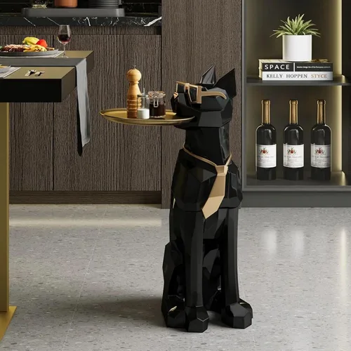 Miniatura 7 de homary Moderna escultura de perro de resina geométrica estatua de pie linda mesa auxiliar bandeja auxiliar con almacenamiento de pañuelos (negro)