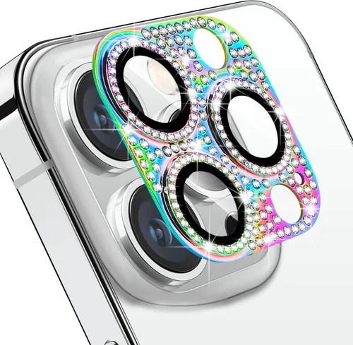 Miniatura 142 de Protector de lente de cámara diseñado para iPhone 12 Pro Max, con diamantes de imitación 3D con diamantes de imitación 9H, vidrio templado, Rosado